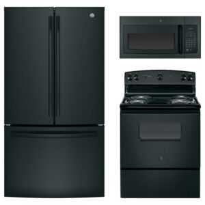 GE Appliances 3 Piece Kitchen Appliance Package with French Door Refrigerator, Electric Freestanding