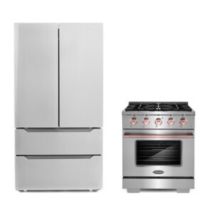 Cosmo 3 Piece Kitchen Appliance Package with French Door Refrigerator , 30'' Gas Freestanding Range