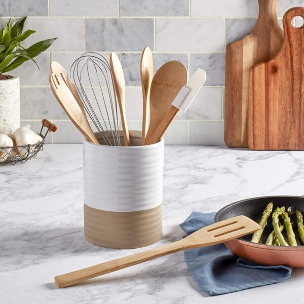 Basic Essentials White Serveware 8 Piece Cooking Utensil Set with Utensil Crock - Image 4