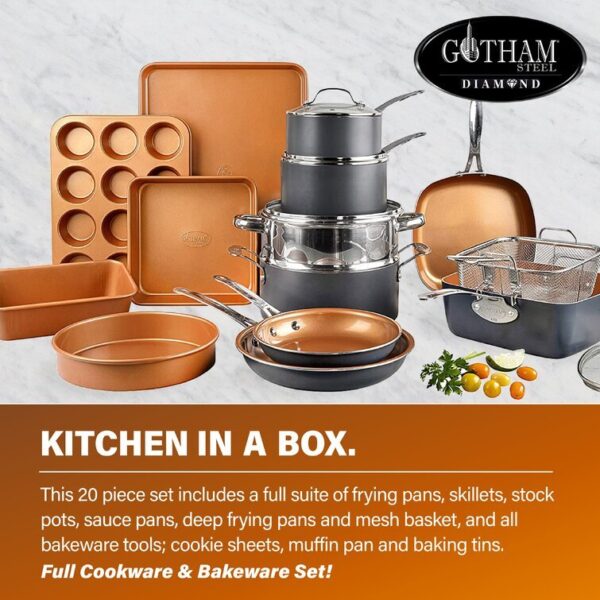 Gotham Steel 20 Piece Nonstick Cookware and Bakeware Set, Stay Cool Handles, Oven & Dishwasher Safe - Image 6