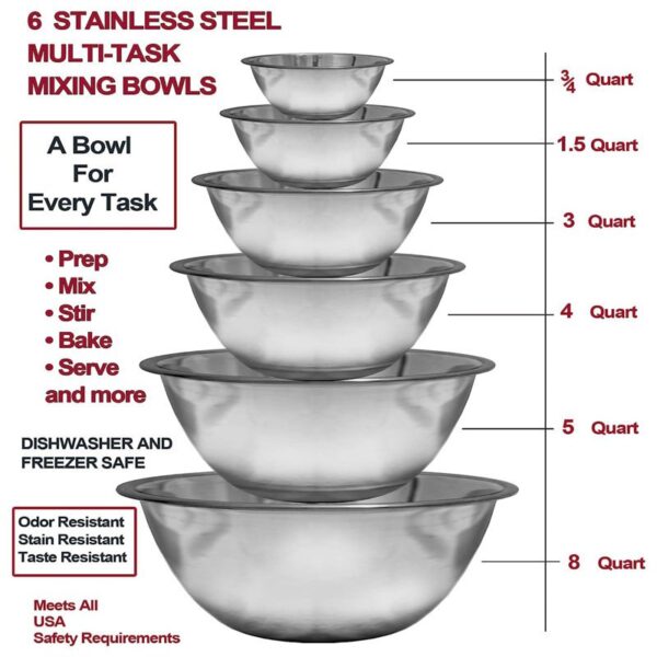 Stainless Steel 6 Piece Nested Mixing Bowl Set (Set of 6) - Image 5