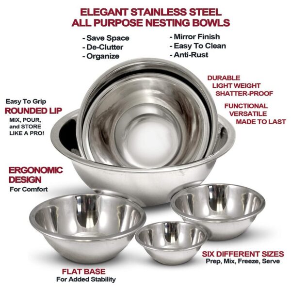 Stainless Steel 6 Piece Nested Mixing Bowl Set (Set of 6) - Image 7