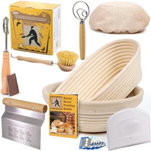 Sourdough Bread Baking Supplies Starter Kit, Banneton Bread Proofing Basket 9" Round & 10" Oval, Bread Making Tools, Perfect Bread Basket Gift Set