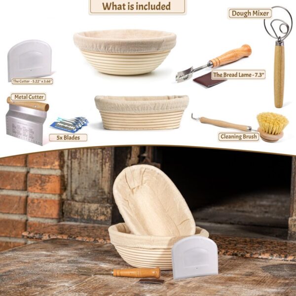 Sourdough Bread Baking Supplies Starter Kit, Banneton Bread Proofing Basket 9" Round & 10" Oval, Bread Making Tools, Perfect Bread Basket Gift Set - Image 3