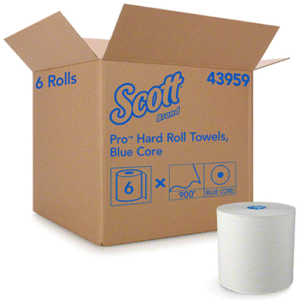 Pro Hard Roll Paper Towels with Absorbency Pockets, for Scott Pro Dispenser, Blue Core Only, 1-Ply, 7.5" x 900 ft, 6 Rolls/CT (43959)