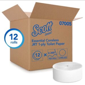 Scott® Coreless Jumbo Jr. Toilet Paper Rolls, 1-Ply, 2300-ft., 12 Rolls (07005)